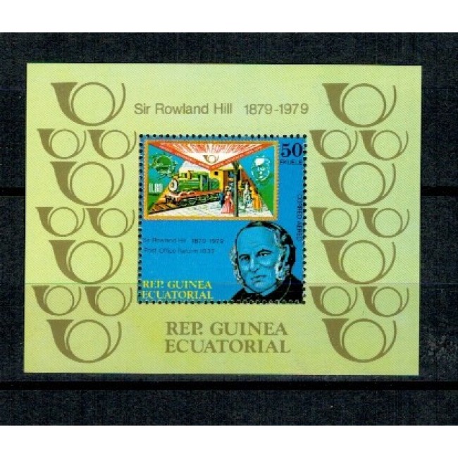 Guinea Ecuatoriala 1978 - Rowland Hill, locomotive, trenuri, colita neuzata Guinea Ecuatoriala 1978 - Rowland Hill, locomotive, trenuri, colita neuzata