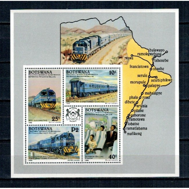 Botswana 1992 - Locomotive, trenuri, cai ferate, bloc neuzat Botswana 1992 - Locomotive, trenuri, cai ferate, bloc neuzat