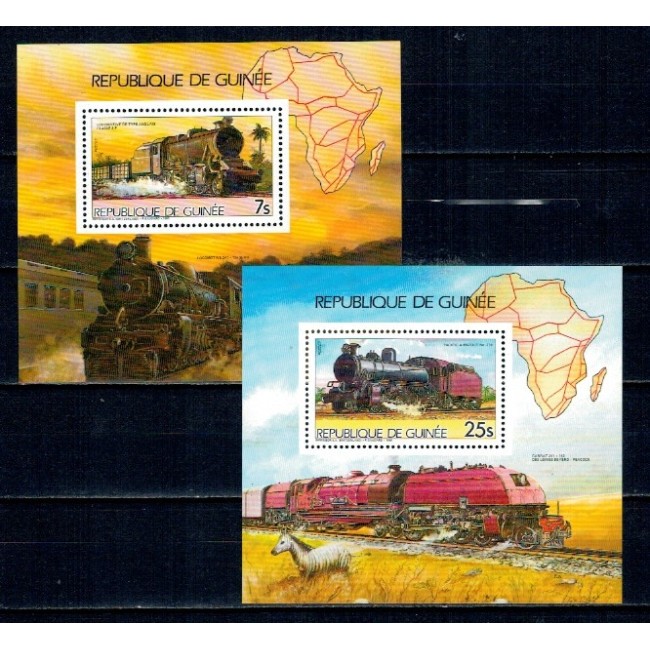 Guinea 1985 - Locomotive, trenuri, colite neuzate Guinea 1985 - Locomotive, trenuri, colite neuzate