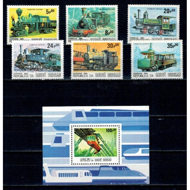 Guinea Bissau 1984 - Locomotive, cai ferate, serie incompleta si colita neuzata Guinea Bissau 1984 - Locomotive, cai ferate, serie incompleta si colita neuzata