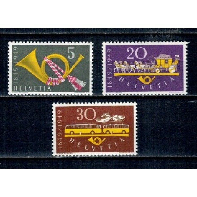 Elvetia 1949 - Centenarul Poștei Elvețiene, transport, serie neuzata Elvetia 1949 - Centenarul Poștei Elvețiene, transport, serie neuzata
