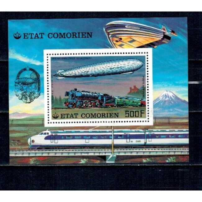 Comores 1977 - Locomotive, dirijabile, Zeppelin, colita neuzata Comores 1977 - Locomotive, dirijabile, Zeppelin, colita neuzata