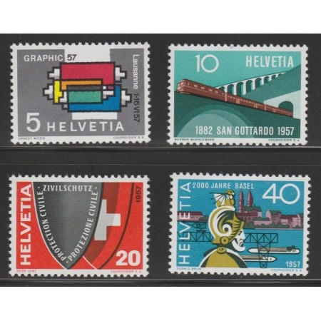 Elvetia 1957 - Aniversari, evenimente, transport, tren, serie neuzata Elvetia 1957 - Aniversari, evenimente, transport, tren, serie neuzata