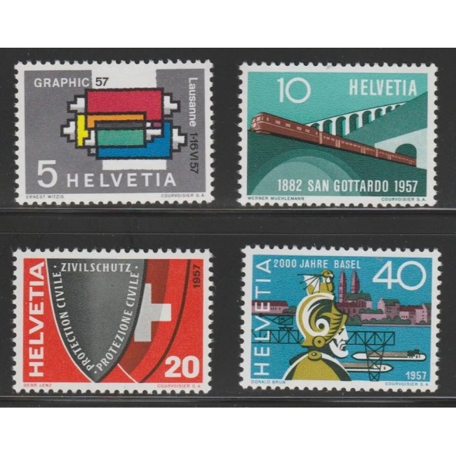 Elvetia 1957 - Aniversari, evenimente, transport, tren, serie neuzata Elvetia 1957 - Aniversari, evenimente, transport, tren, serie neuzata