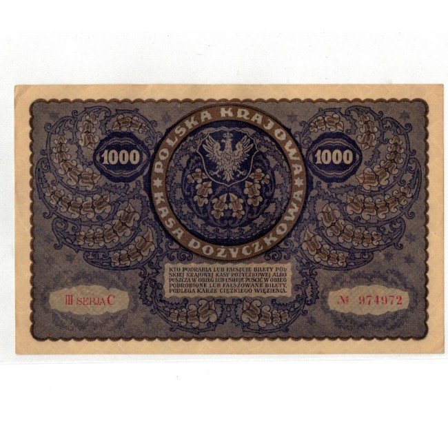 Polonia 1919 - 1000 marek, aproape necirculata Polonia 1919 - 1000 marek, aproape necirculata