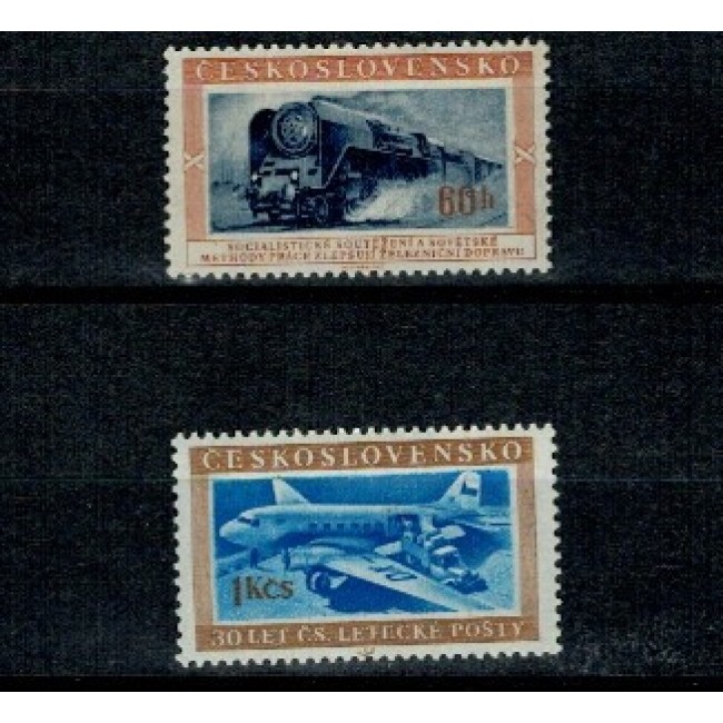 Cehoslovacia 1953 - Transport, tren, avion, serie neuzata Cehoslovacia 1953 - Transport, tren, avion, serie neuzata