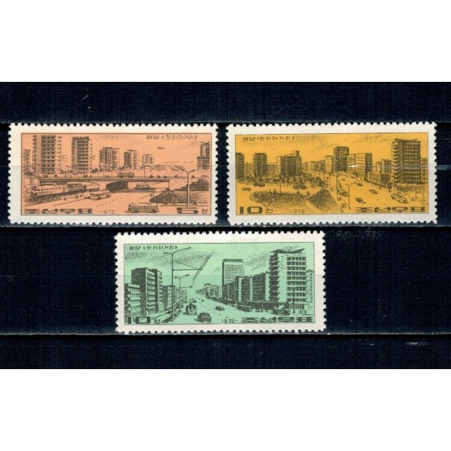 DPR Korea 1972 - Strazile din Pjongjang, arhitectura, serie nestampilata DPR Korea 1972 - Strazile din Pjongjang, arhitectura, serie nestampilata