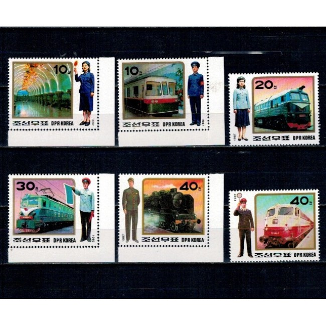 DPR Korea 1987 - Metro, trenuri, uniformele lucrătorilor de căile ferate, serie neuzata DPR Korea 1987 - Metro, trenuri, uniformele lucrătorilor de căile ferate, serie neuzata