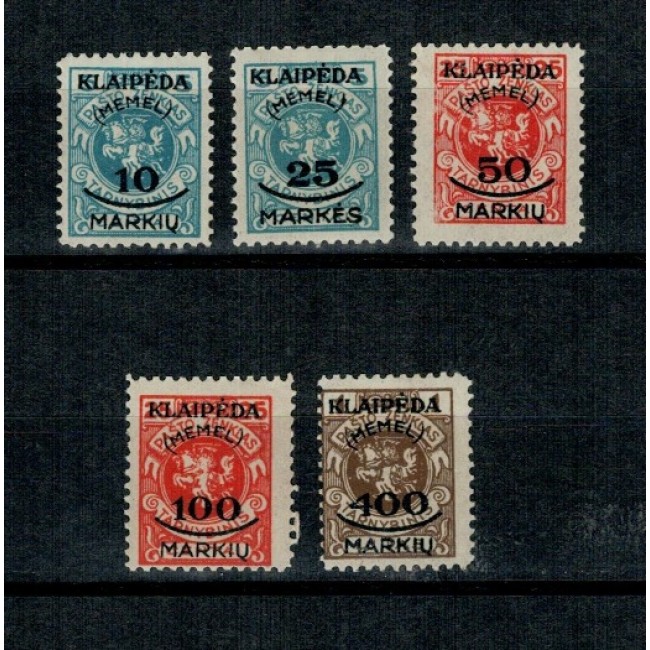 Memelgebiet 1923 - Supratipar pe Lituania, serie nestampilata cu sarniere Memelgebiet 1923 - Supratipar pe Lituania, serie nestampilata cu sarniere