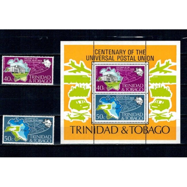Trinidad Tobago 1974 - UPU, transport, serie si bloc neuzat Trinidad Tobago 1974 - UPU, transport, serie si bloc neuzat
