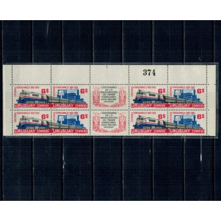 Uruguay 1969 - Căile ferate, locomotive, serie in bloc de 4 cu viniete, neuzat Uruguay 1969 - Căile ferate, locomotive, serie in bloc de 4 cu viniete, neuzat