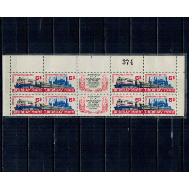 Uruguay 1969 - Căile ferate, locomotive, serie in bloc de 4 cu viniete, neuzat Uruguay 1969 - Căile ferate, locomotive, serie in bloc de 4 cu viniete, neuzat