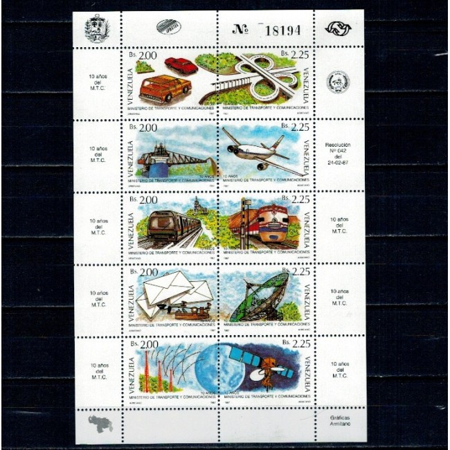 Venezuela 1987 - Transport, comunicații, minicoala neuzata Venezuela 1987 - Transport, comunicații, minicoala neuzata