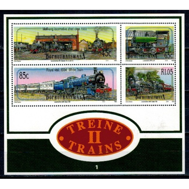 Bophuthatswana 1993 - Locomotive, trenuri, bloc neuzat Bophuthatswana 1993 - Locomotive, trenuri, bloc neuzat