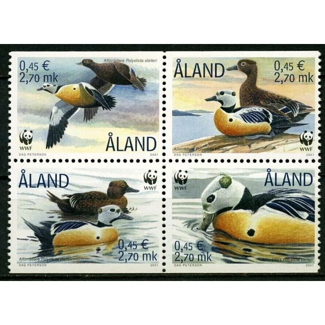 Aland (Finlanda) 2001 - Fauna WWF, păsări, Eiderul lui Steller, serie neuzata Aland (Finlanda) 2001 - Fauna WWF, păsări, Eiderul lui Steller, serie neuzata