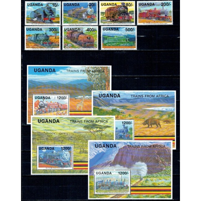 Uganda 1991 - Locomotive, trenuri, cai ferate, serie scurta si colite neuzate Uganda 1991 - Locomotive, trenuri, cai ferate, serie scurta si colite neuzate