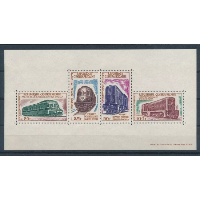 Centrafricaine Republic 1963 - Locomotive, trenuri, cai ferate, bloc neuzat Centrafricaine Republic 1963 - Locomotive, trenuri, cai ferate, bloc neuzat