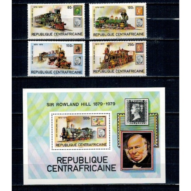 Centrafricaine Republic 1971 - Rowland Hill, locomotive, serie si colita neuzata Centrafricaine Republic 1971 - Rowland Hill, locomotive, serie si colita neuzata