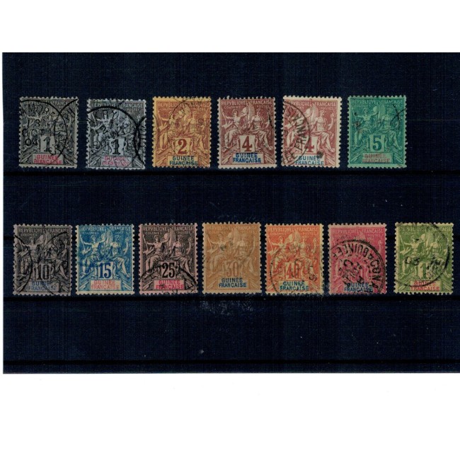 Guinea Franceza 1892 - Uzuale, alegorie, serie stampilata incompleta Guinea Franceza 1892 - Uzuale, alegorie, serie stampilata incompleta