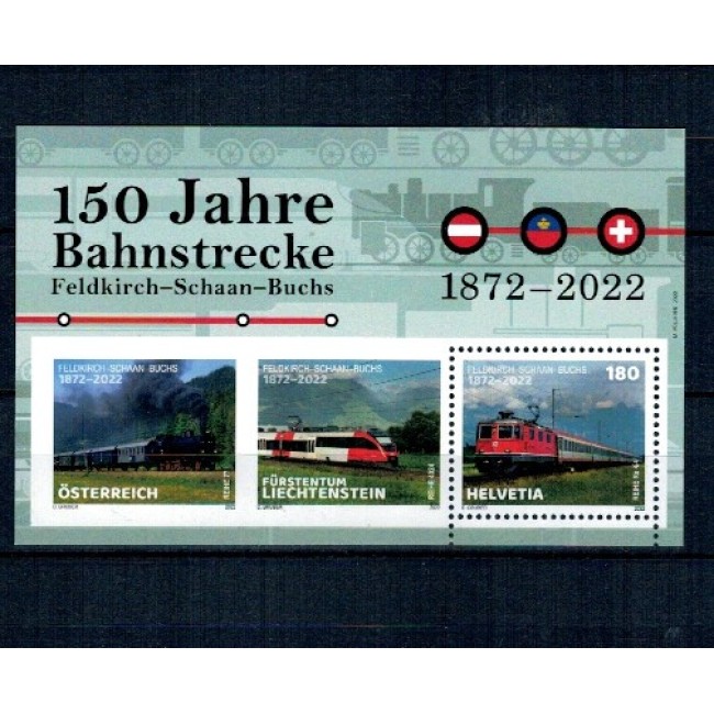 Elvetia 2022 - Calea ferata Feldkirch-Schaan-Buchs, trenuri, locomotive, bloc neuzat Elvetia 2022 - Calea ferata Feldkirch-Schaan-Buchs, trenuri, locomotive, bloc neuzat