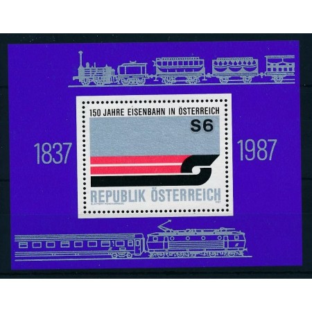 Austria 1987 - Aniversare caile ferate, trenuri, colita neuzata Austria 1987 - Aniversare caile ferate, trenuri, colita neuzata