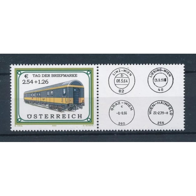 Austria 2003 - Ziua marcii postale, cai ferate, trenuri, neuzata cu vinieta Austria 2003 - Ziua marcii postale, cai ferate, trenuri, neuzata cu vinieta