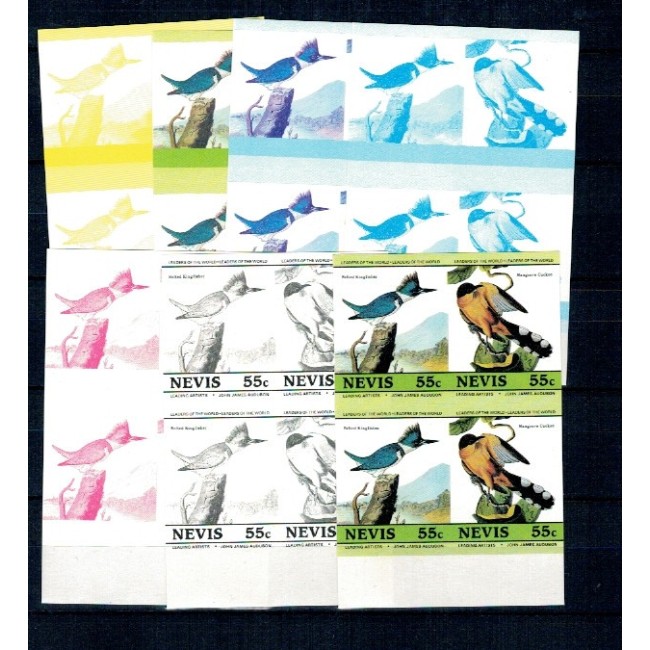 Nevis 1985 - Pasari, Audubon, val.55c probe progresive de culoare, nedantelate Nevis 1985 - Pasari, Audubon, val.55c probe progresive de culoare, nedantelate
