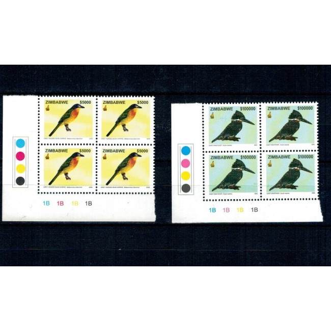 Zimbabwe 2005 - Păsări, Mi.No.803,807 blocuri de 4 neuzate, cota mare Zimbabwe 2005 - Păsări, Mi.No.803,807 blocuri de 4 neuzate, cota mare