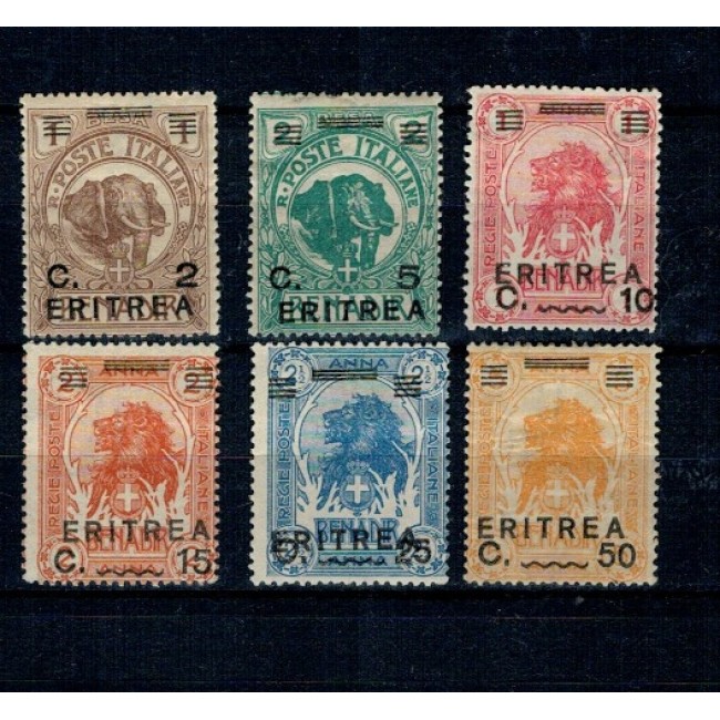 Eritrea Italiana 1922 - Uzuale, elefant, leu, serie incompleta neștampilata Eritrea Italiana 1922 - Uzuale, elefant, leu, serie incompleta neștampilata