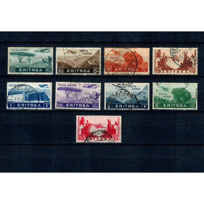 Eritrea Italiana 1936 - Posta Aeriana, serie incompleta, stampilata Eritrea Italiana 1936 - Posta Aeriana, serie incompleta, stampilata