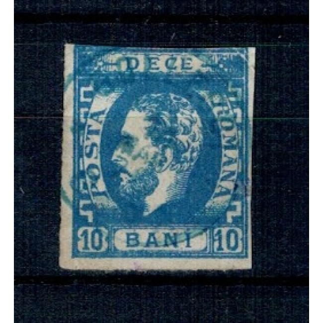 1871 - Carol I cu barba, 10bani albastru, stampilat 1871 - Carol I cu barba, 10bani albastru, stampilat