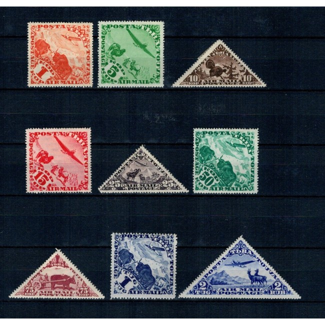 Tuwa 1934 - Posta aeriana, vederi, fauna, serie nestampilata cu sarniere Tuwa 1934 - Posta aeriana, vederi, fauna, serie nestampilata cu sarniere