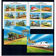Lesotho 1996 - Locomotive, trenuri, cai ferate, serie blocuri si colite neuzate