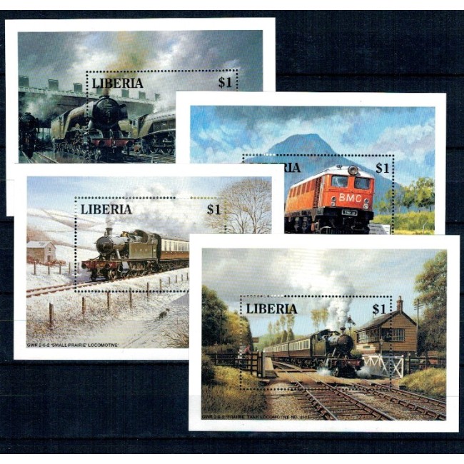 Liberia 1994 - Locomotive, trenuri, cai ferate, lot 4 colite neuzate Liberia 1994 - Locomotive, trenuri, cai ferate, lot 4 colite neuzate