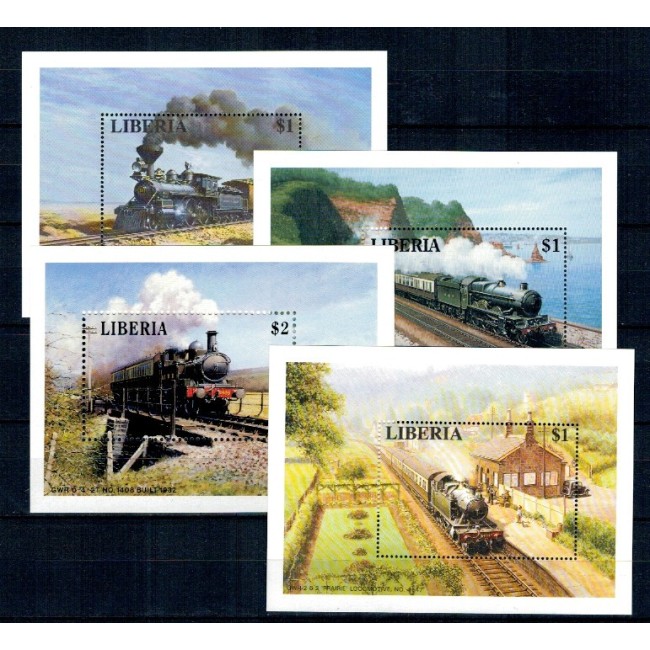 Liberia 1996 - Locomotive, cai ferate, trenuri, lot 4 colite neuzate Liberia 1996 - Locomotive, cai ferate, trenuri, lot 4 colite neuzate