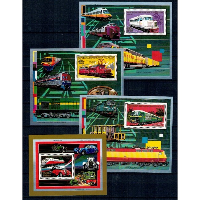 Madagascar 1989 - Locomotive, cai ferate, trenuri, lot 4 colite neuzate Madagascar 1989 - Locomotive, cai ferate, trenuri, lot 4 colite neuzate
