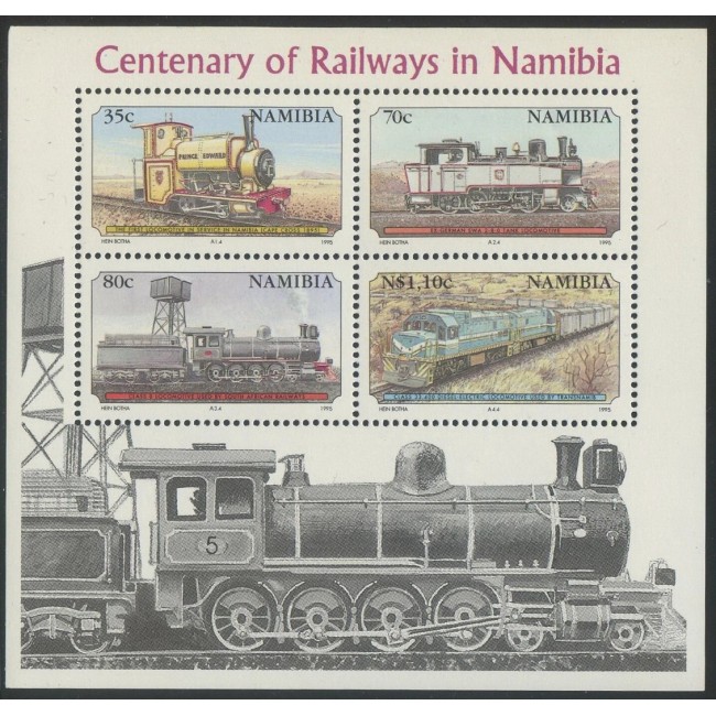 Namibia 1995 - Locomotive, cai ferate, trenuri, bloc neuzat Namibia 1995 - Locomotive, cai ferate, trenuri, bloc neuzat