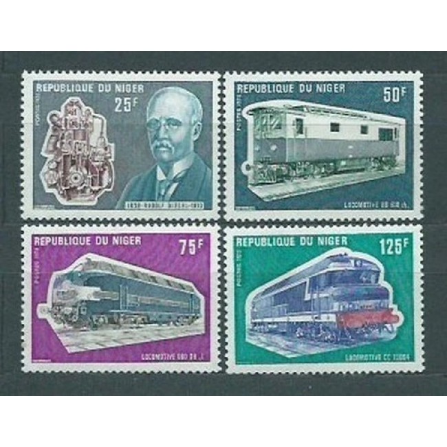 Niger 1973 - Trenuri, Rudolf Diesel, locomotive, serie neuzata Niger 1973 - Trenuri, Rudolf Diesel, locomotive, serie neuzata