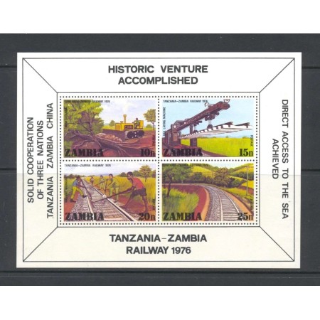 Zambia 1976 - Cai ferate, trenuri, bloc neuzat Zambia 1976 - Cai ferate, trenuri, bloc neuzat
