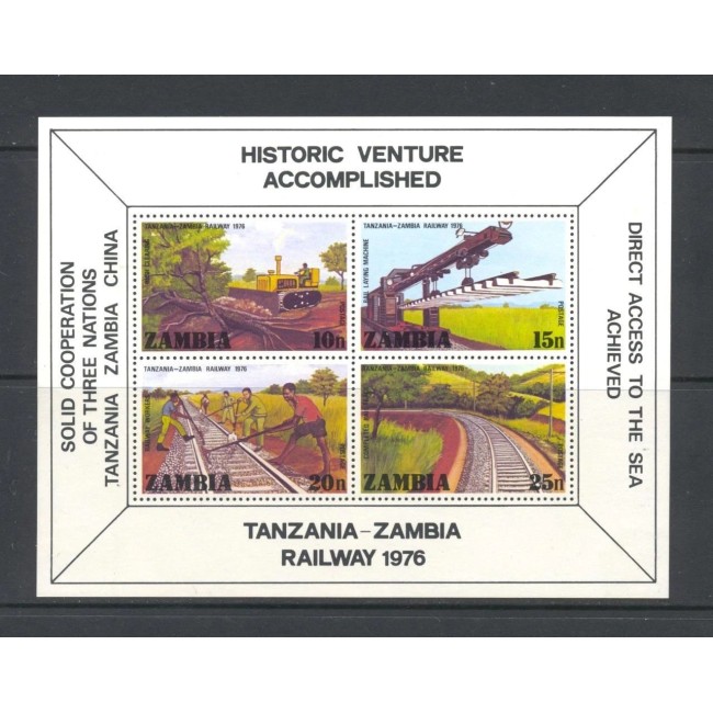 Zambia 1976 - Cai ferate, trenuri, bloc neuzat Zambia 1976 - Cai ferate, trenuri, bloc neuzat