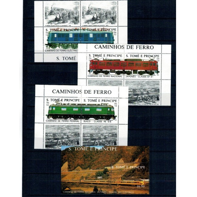 Sao Tome 1988 - Locomotive, trenuri, cai ferate, serie si colita neuzata Sao Tome 1988 - Locomotive, trenuri, cai ferate, serie si colita neuzata