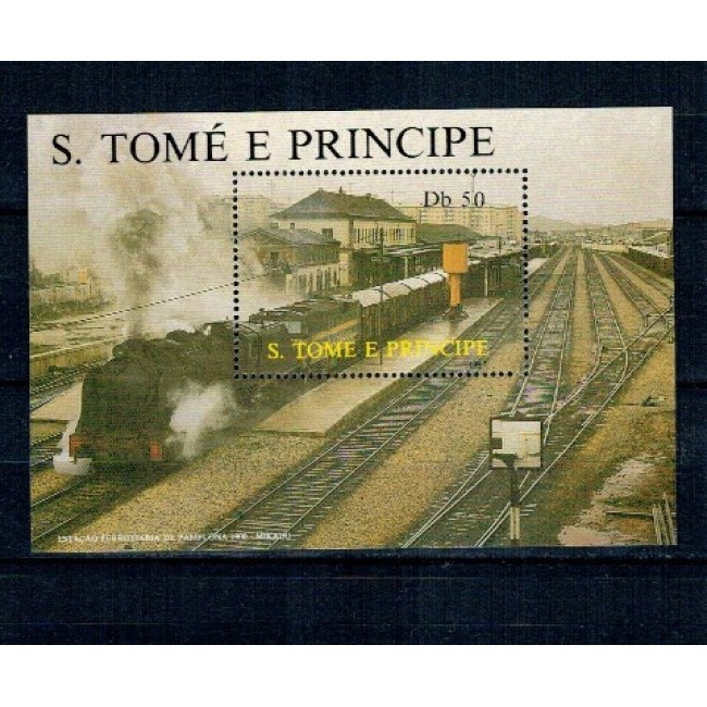 Sao Tome 1987 - Locomotive, trenuri, cai ferate, colita neuzata Sao Tome 1987 - Locomotive, trenuri, cai ferate, colita neuzata