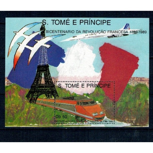 Sao Tome 1989 - Aniversare Revoluția Franceza, tren, colita neuzata Sao Tome 1989 - Aniversare Revoluția Franceza, tren, colita neuzata