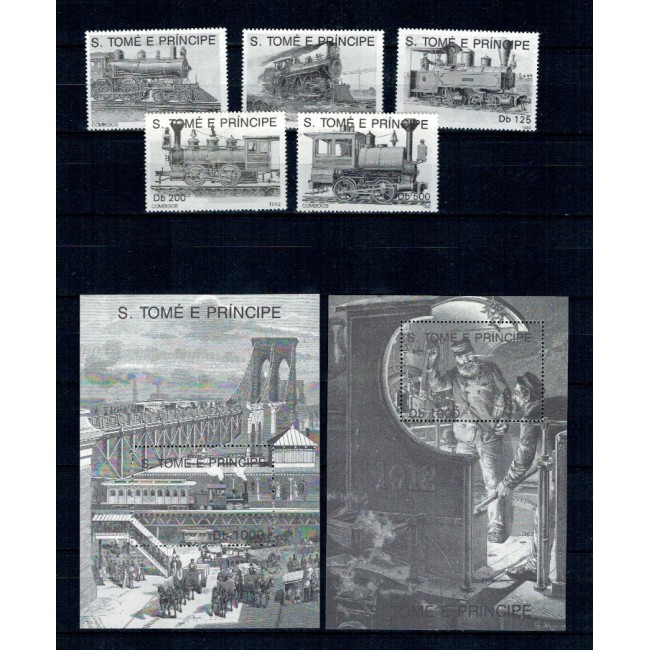 Sao Tome 1992 - Locomotive, cai ferate, trenuri, serie si colite neuzate