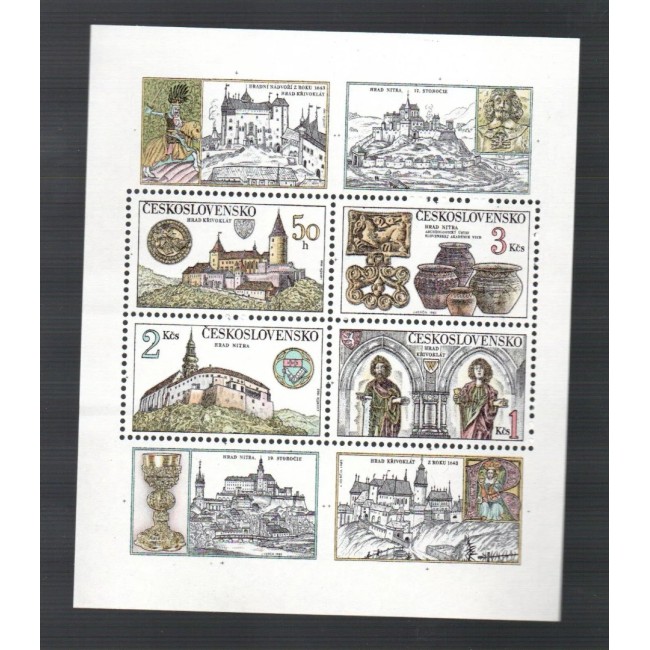 Cehoslovacia 1982 - Castele, istorie, arheologie, bloc neuzat Cehoslovacia 1982 - Castele, istorie, arheologie, bloc neuzat