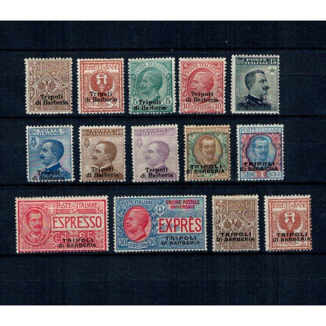 Tripolitania Italiana 1909 - Uzuale, supratipar pe Italia, serie neștampilata cu șarniere