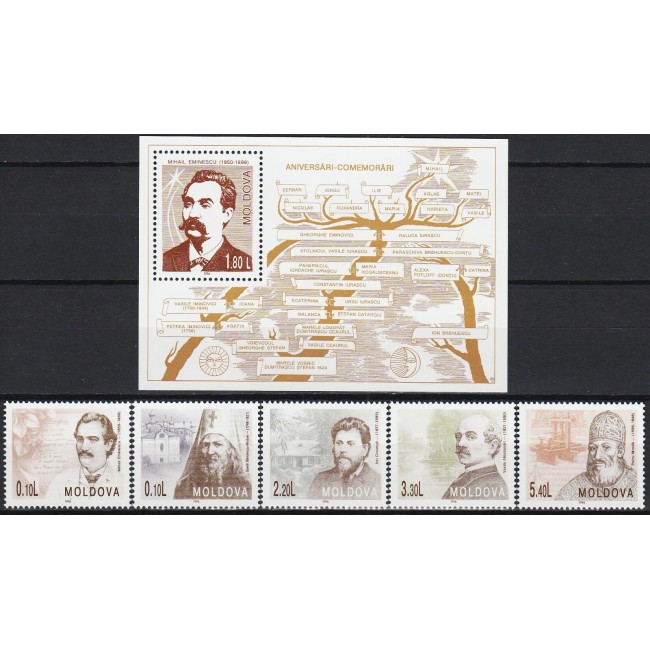 Moldova 1996 - Aniversari - comemorări, personalități, serie si colita neuzata Moldova 1996 - Aniversari - comemorări, personalități, serie si colita neuzata
