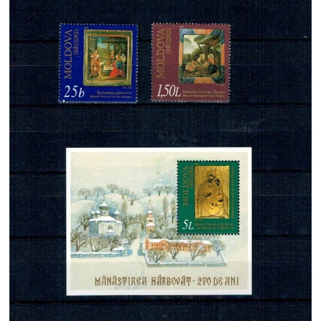 Moldova 2000 - Crăciun, arta, serie si colita neuzata Moldova 2000 - Crăciun, arta, serie si colita neuzata