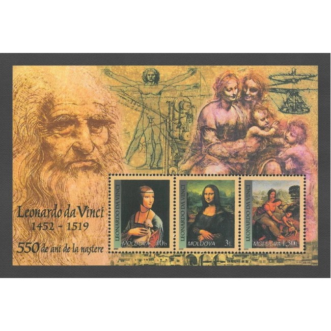 Moldova 2002 - Leonardo da Vinci, arta, personalități, bloc neuzat Moldova 2002 - Leonardo da Vinci, arta, personalități, bloc neuzat