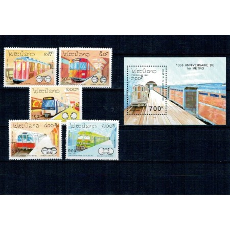 Laos 1993 - Metro, trenuri, serie si colita neuzata Laos 1993 - Metro, trenuri, serie si colita neuzata